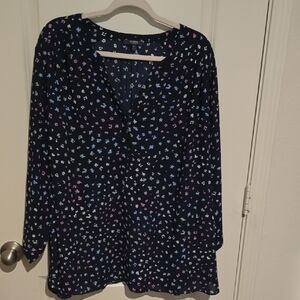 Worthington Blue Long Sleeve Relaxed Blouse